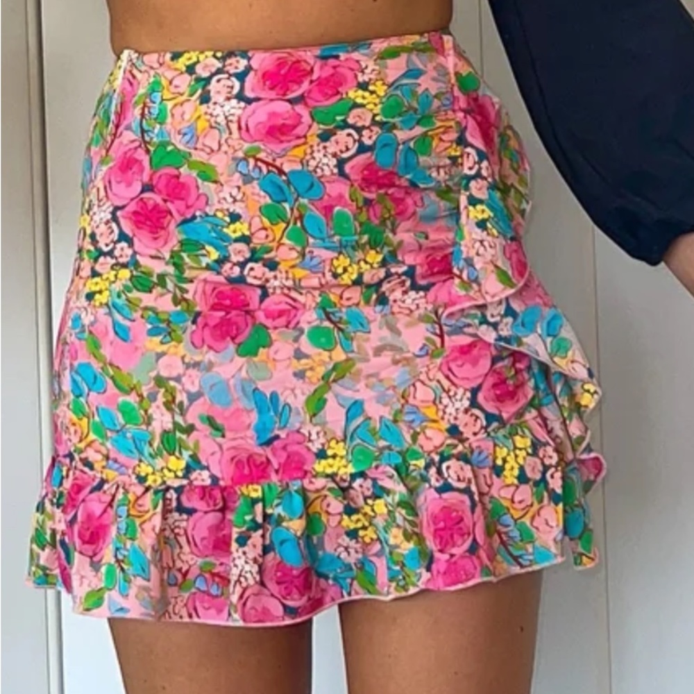 Azura rose Cartagena floral print mini ruffle skirt